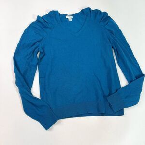 Sundance Sweater Womens Medium Teal Blue Lambswool Cashmere Puff Shoulder